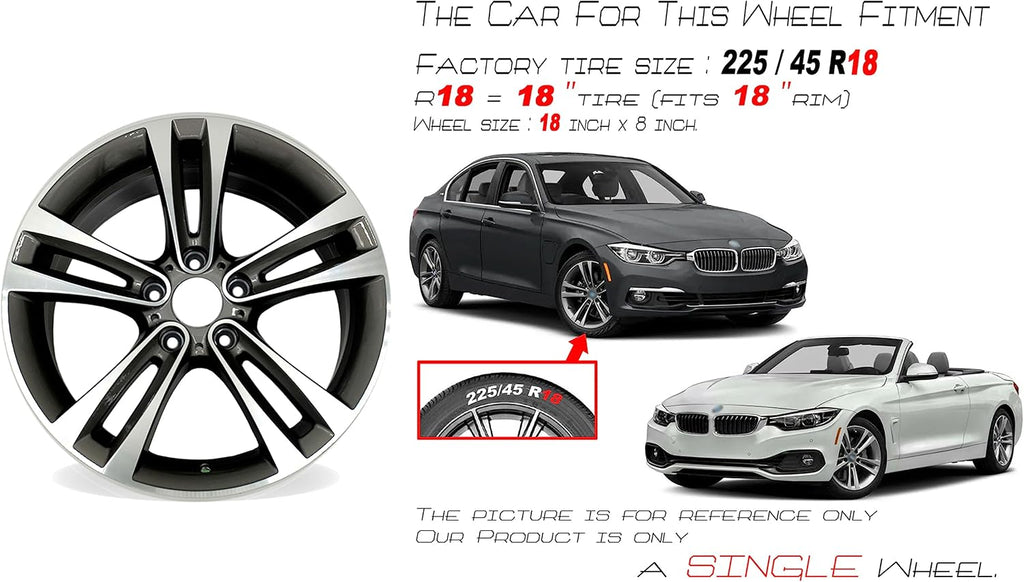 New Single 18' 18x8 Inch Wheel for 2012–2020 BMW 3 Series, 4 Series | OEM Design Replacement Rim | Machined Grey | Direct Fit - OE Stock Specs | 71540 71540B