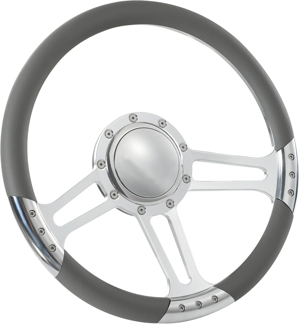 14'' Billet Trinity Half Wrap 9 Bolts Steering Wheel with 2'' Dish and Horn Button (Light Grey)