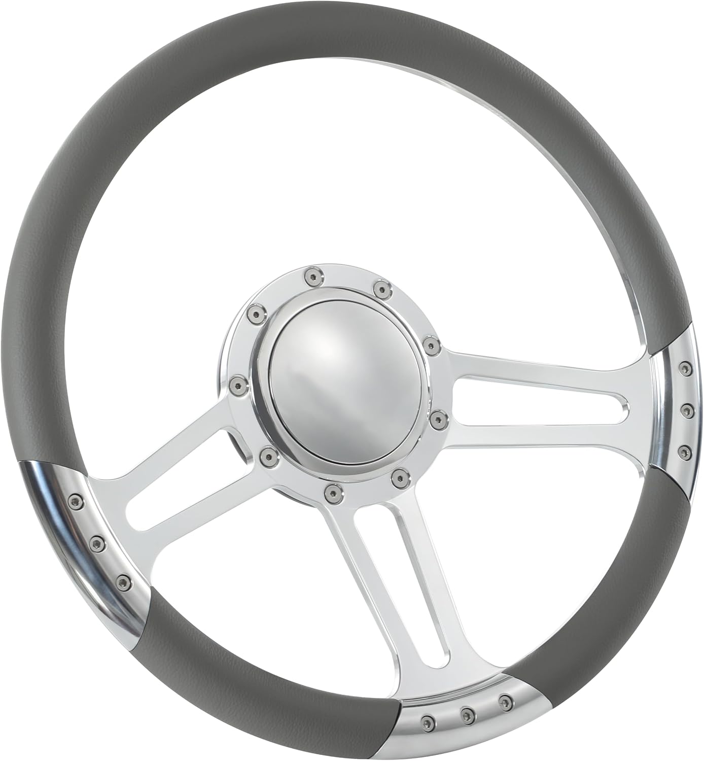 14'' Billet Trinity Half Wrap 9 Bolts Steering Wheel with 2'' Dish and Horn Button (Light Grey)