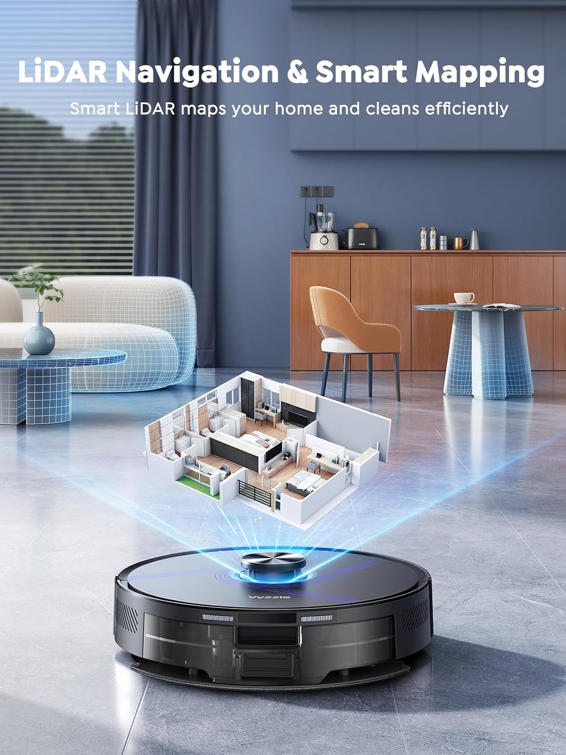 Vyzzle Robot Vacuum and Mop, 4-in-1 Robotic Vacuum Cleaner with Self-Emptying Base, 8000Pa Vacuum Robot with LiDAR Navigation, 60 Days Capacity, Ideal for Pet Hair, Hard Floors, Carpet, E20