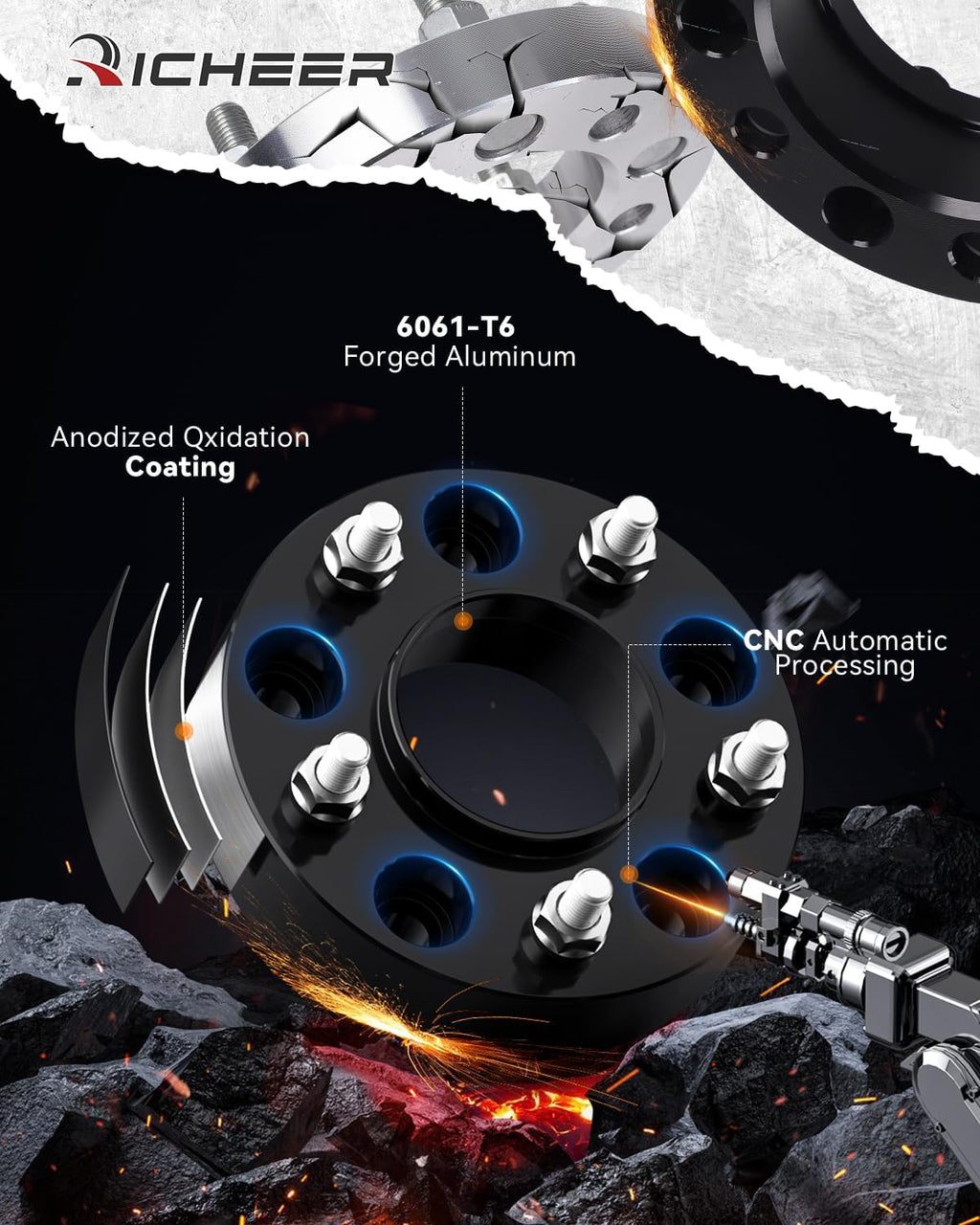 Richeer 1.5 inch 5x5 Hubcentric Wheel Spacers for 2018-2024 Wrangler JL, 2011-2024 Grand Cherokee WK2 WL, 2011-2023 Durango, 5x127mm Forged Wheel Spacer with 14x1.5 Studs & 71.5mm bore