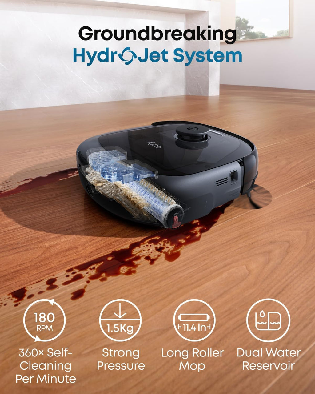 eufy E25 Omni Robot Vacuum and Mop Combo, HydroJet System, 20,000 Pa Turbo Suction,Zero-Tangling, Corner to Edge Deep Cleaning, with auto All-in-One Station（renewed- Acceptable）