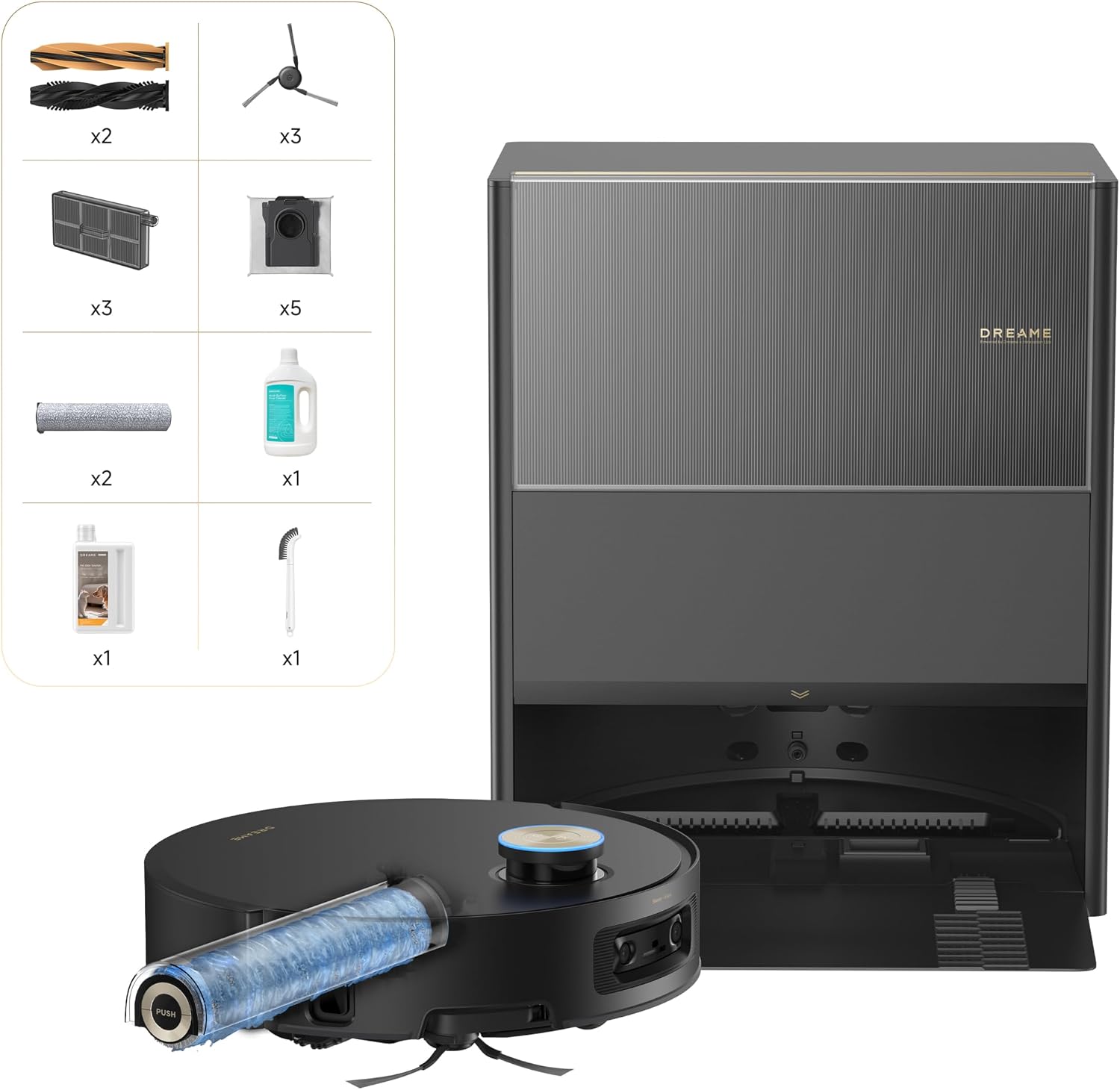 DREAME Aqua10 Ultra Roller Complete Robot Vacuum and Mop & 30,000Pa Suction, Self-Cleaning Dock & Extending Roller Mop, Heat-Washes & Dries, Carpet Protection, AI Camera & LiDAR Avoidance Tech (Black)