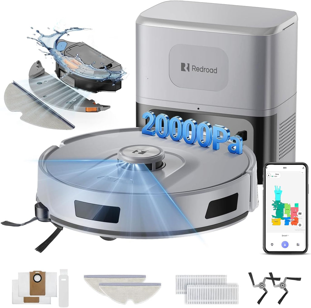 Robot Vacuum 20,000 Pa Robot Vacuum and Mop,90 Day Self Emptying Vacuum Robot,Lidar Navigation,5G/2.4GWiFi APP Aspirateur Robot,Self-Charging Robot Vacuums for Pet,Floor,Carpet Gray R11