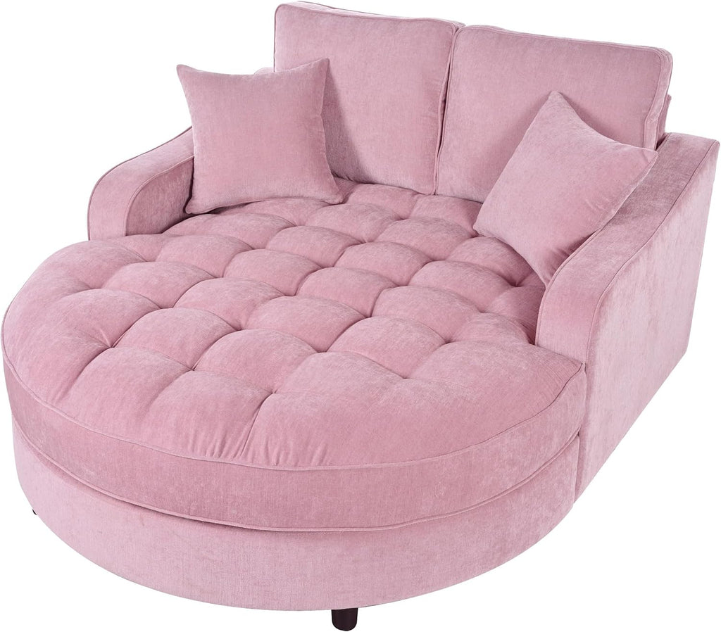 Merax 55' Modern Chaise Lounge Sofa Bed, Chenille Upholstered Couch with Tufted Seat and Removable & Adjustable Pillows for Living Room, Pink