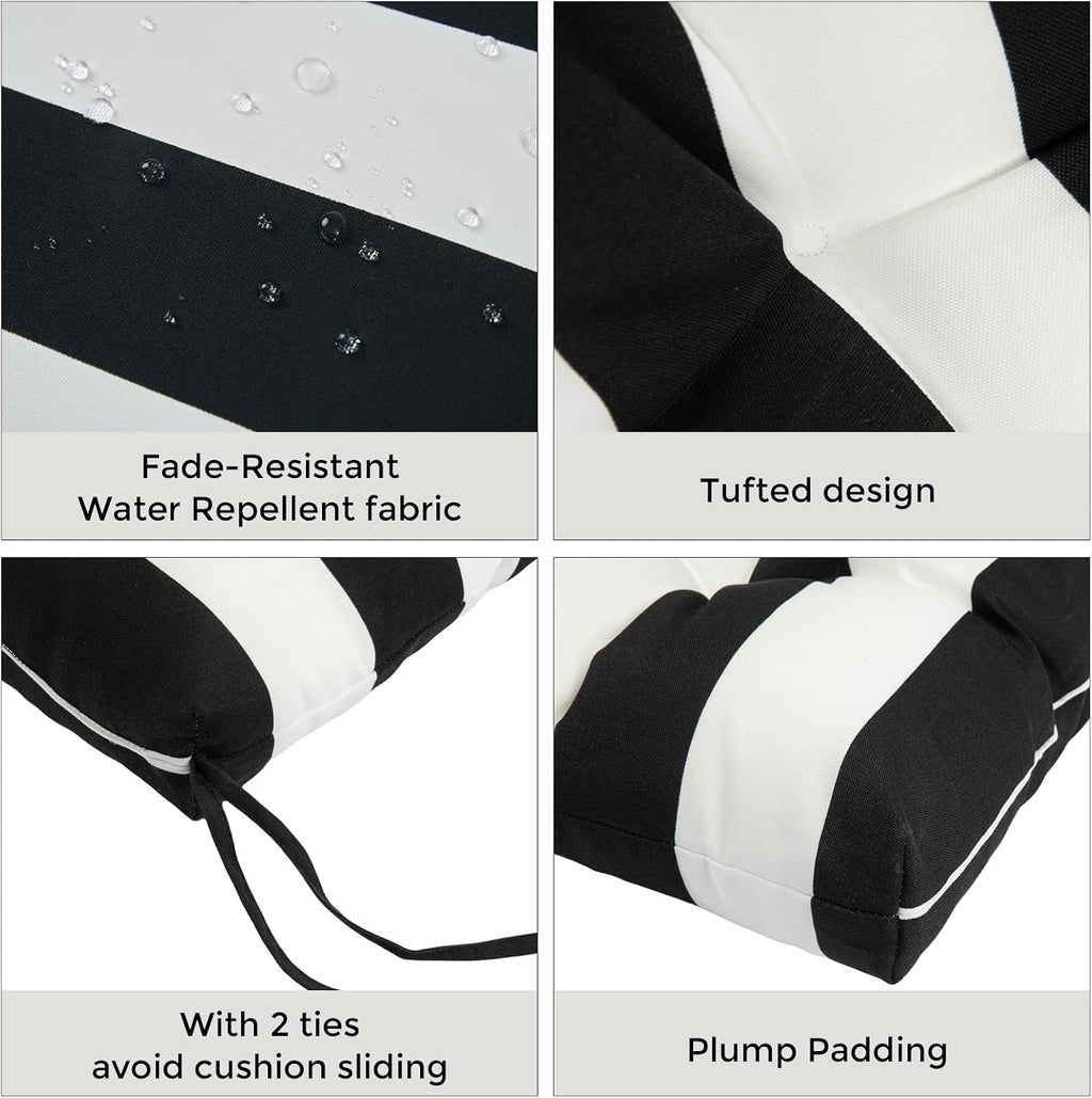 Outdoor High Back Chair Cushions Set of 2,Reversible Lawn Chair Cushion 44 x22 inch,Water Resistant Tufted Adirondack Chair Cushion,for Garden Rocking Chair,Patio Furniture(Black White Stripe)