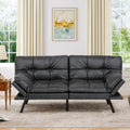 MUUEGM 71' Futon Sofa Bed, Modern Convertible Loveseat Sleeper, Faux Leather Couch with Adjustable Back & Arms for Small Spaces, Office & Apartment - Flat Black