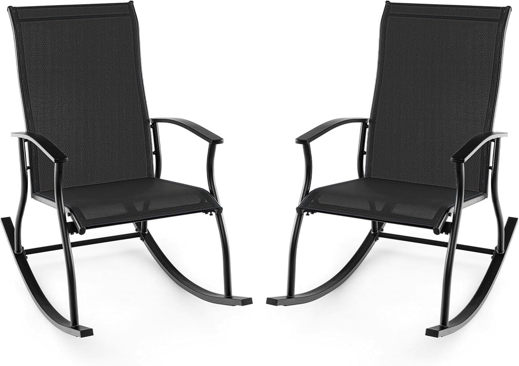 Tangkula Patio Rocking Chairs Set of 2, Outdoor Rocking Chair with Smooth & Safe Rocking Motion, Ergonomic Backrest, Breathable Fabric, All-Weather Outdoor Rocker for Backyard, Poolside (1,Black)