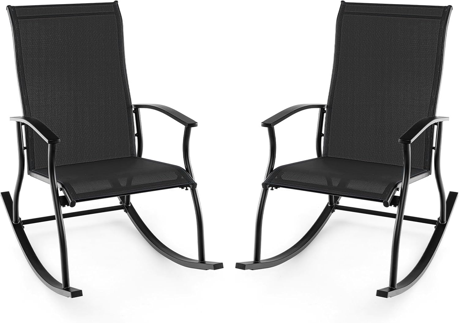 Tangkula Patio Rocking Chairs Set of 2, Outdoor Rocking Chair with Smooth & Safe Rocking Motion, Ergonomic Backrest, Breathable Fabric, All-Weather Outdoor Rocker for Backyard, Poolside (1,Black)