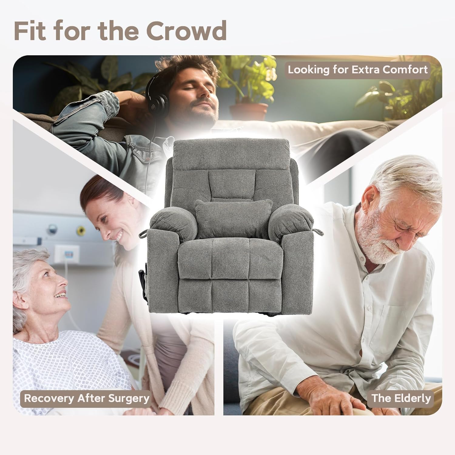 Large Power Lift Chairs Recliners for Elderly with Heated and Massage, Lazy Boy Recliner Chair with 26in Extra Wide Seat, Hidden Cup Holder, Side Pocket