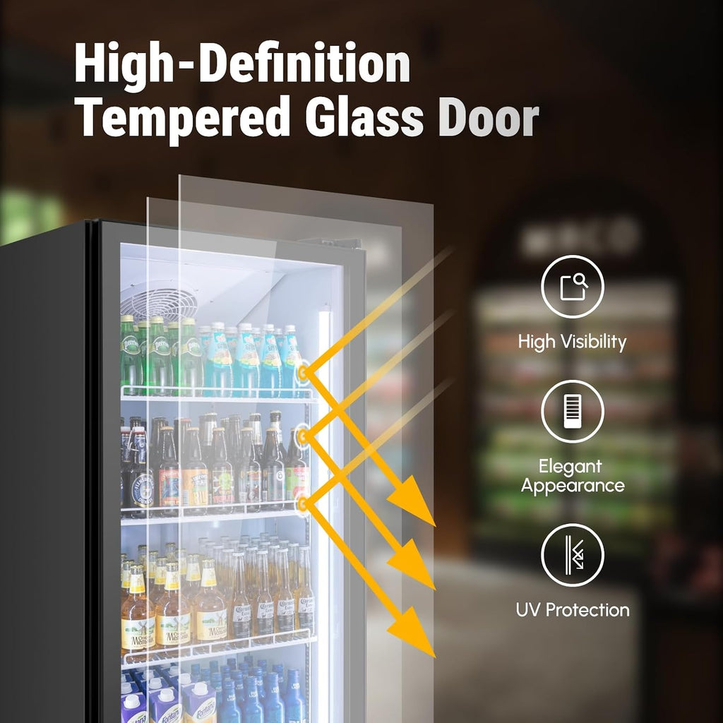 Yeego Commercial Refrigerators - 17.5 Cu.Ft Glass Door Commercial Beverage Refrigerators with Dual LED Light & Adjustable Shelves, 32-50°F Commercial Cooler for Stores Bakery Bar Offices Restaurants