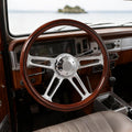 18' Solid Wood lacquering Truck Steering Wheel Chrome-Plated Aluminum Alloy 5-Bolt,Deep Dish 50mm,Fit for Kenworth for Peterbilt for Freightliner for Volvo Trucks Dark Wood Grip Steering Wheel