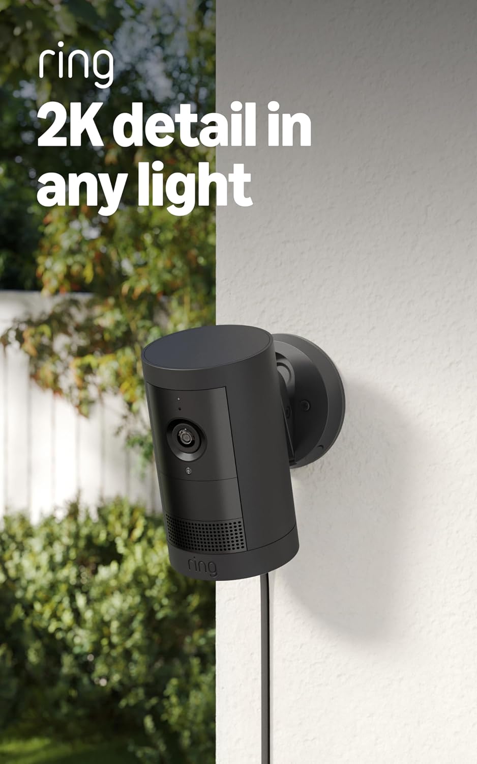 Ring Outdoor Cam Plus, Plug-In (newest model), Home or business security, Wide-Angle 2K Video with Ring Vision, Low-Light Sight for full-color night vision, Mount-Anywhere Versatility, 2-pack, Black
