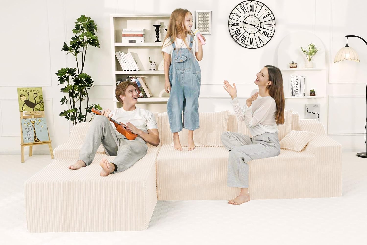 HABUTWAY 101'' Modular Sectional Sofa Cloud Couch with Deep Seat, Modern L-Shaped Convertible Couches Upholstered Couch with Chaise for Living Room Bedroom(Beige, Left-Facing Chaise)