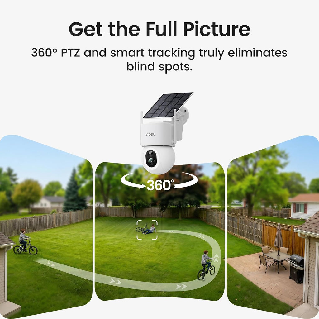 aosu SolarCam D1 Max 2-Cam Kit, 4K Solar Security Cameras Outdoor Wireless, 360° Pan & Tilt Coverage, Auto Tracking, Color Night Vision, No Subscription Required, Local Storage up to 1TB
