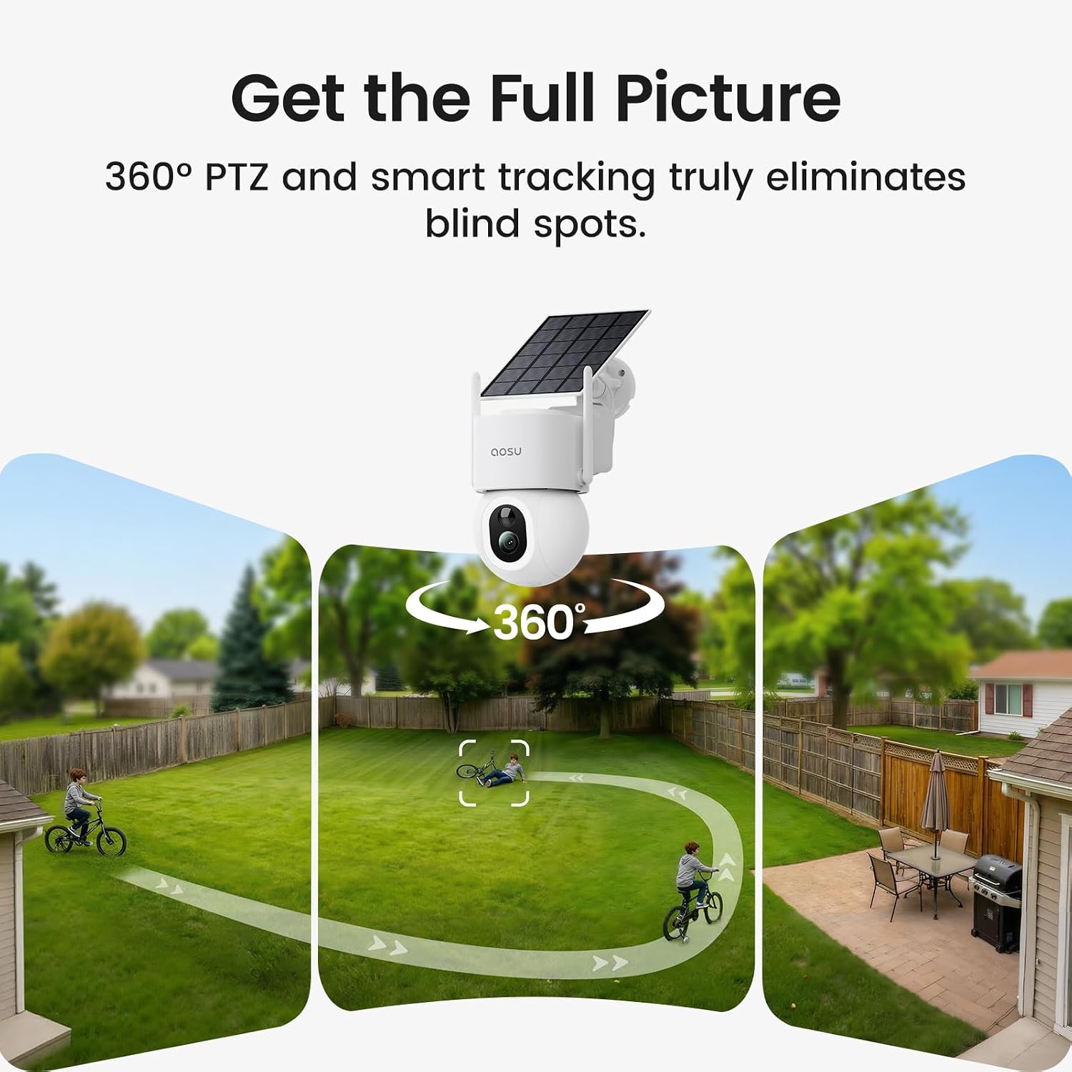 aosu SolarCam D1 Max 6-Cam Kit, 4K Solar Security Cameras Outdoor Wireless, 360° Pan & Tilt Coverage, Auto Tracking, Color Night Vision, No Subscription Required, Local Storage up to 1TB
