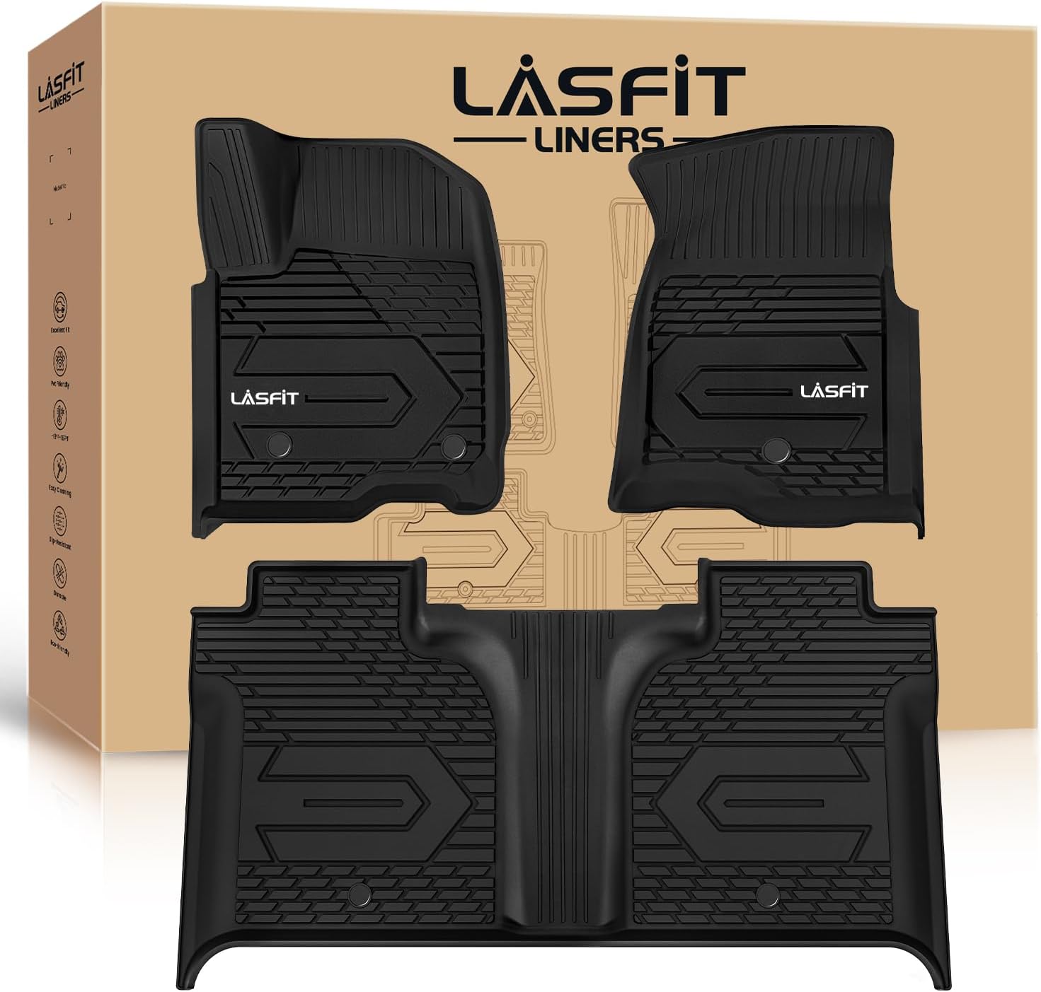 LASFIT Floor Mats 2019-2026 for Chevy Silverado/GMC Sierra 1500, 2020-2026 for 2500 HD/3500 HD, Crew Cab & Bucket Seat Only (Fit with Rear Under-Seat Storage Box, Not Fit 2nd Row Plastic Box), Black