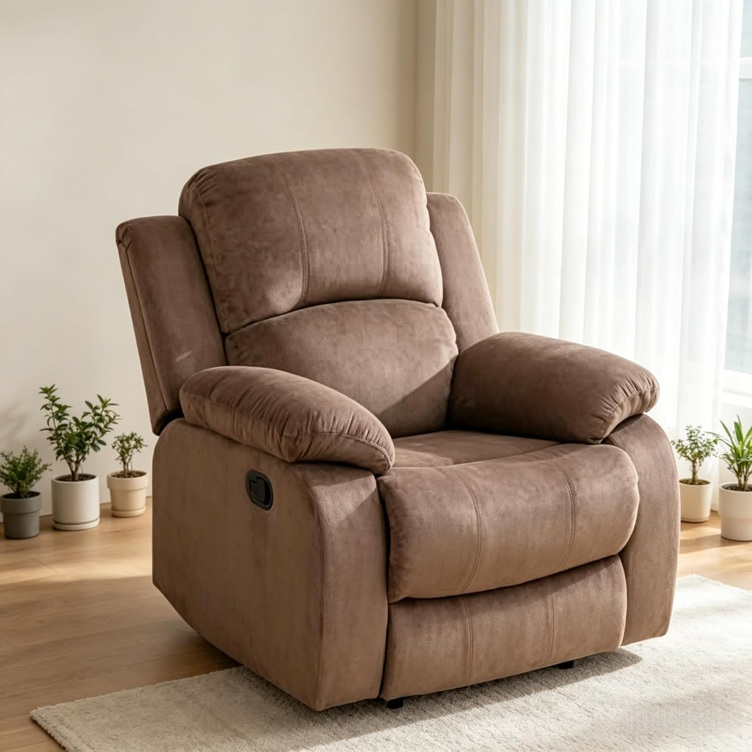 Oversized Velvet Power Recliner Chair, Single Electric Lazy Boy Recliner with Home Theater Seating, Breathable Living Room Reclining Chair for Adults Reading Gaming Leisure, Brown