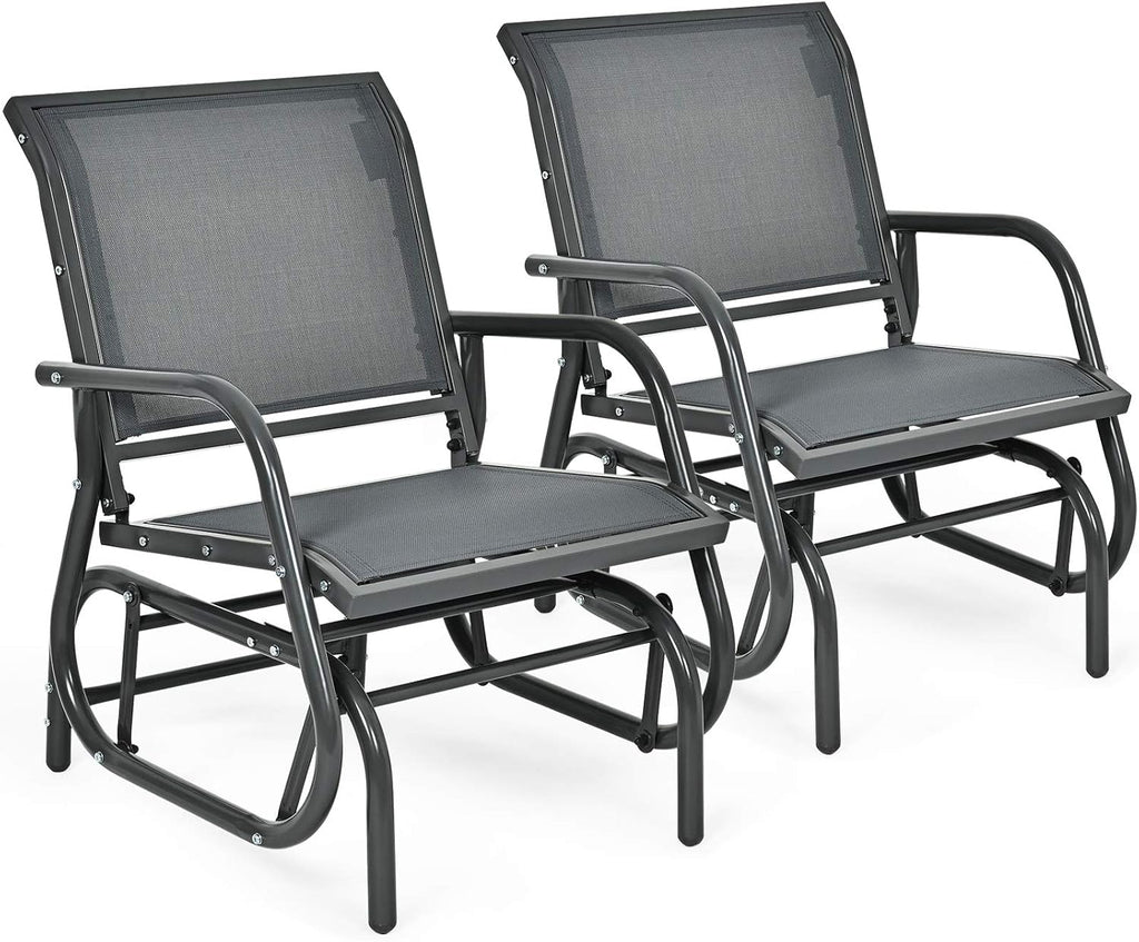 Giantex Swing Glider Chair W/Study Metal Frame Comfortable Patio Chair Love-Seat for Garden, Porch, Backyard, Poolside, Lawn Outdoor Rocking Chair (2, Gray)