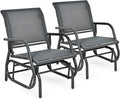 Giantex Swing Glider Chair W/Study Metal Frame Comfortable Patio Chair Love-Seat for Garden, Porch, Backyard, Poolside, Lawn Outdoor Rocking Chair (2, Gray)