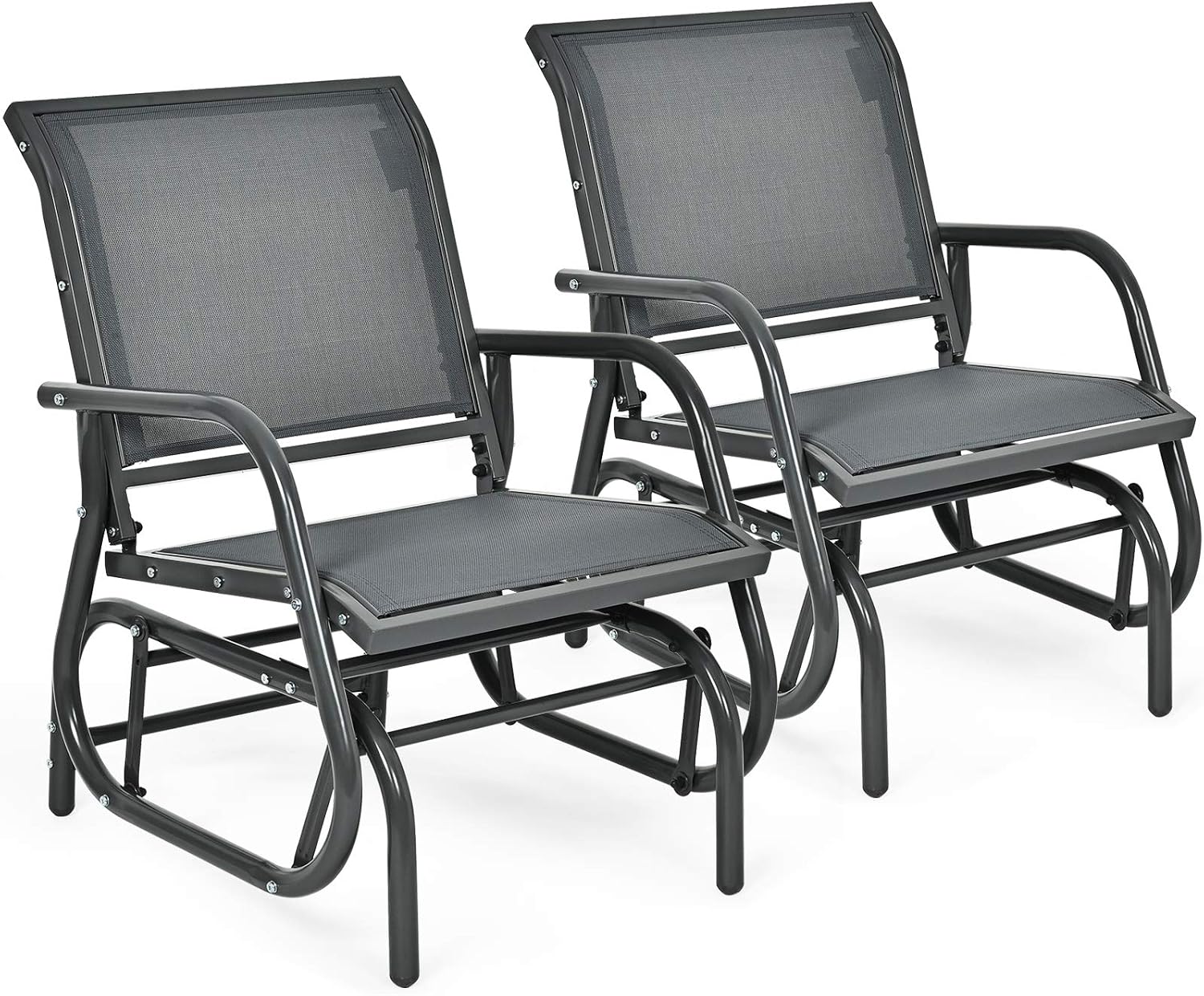 Giantex Swing Glider Chair W/Study Metal Frame Comfortable Patio Chair Love-Seat for Garden, Porch, Backyard, Poolside, Lawn Outdoor Rocking Chair (2, Gray)