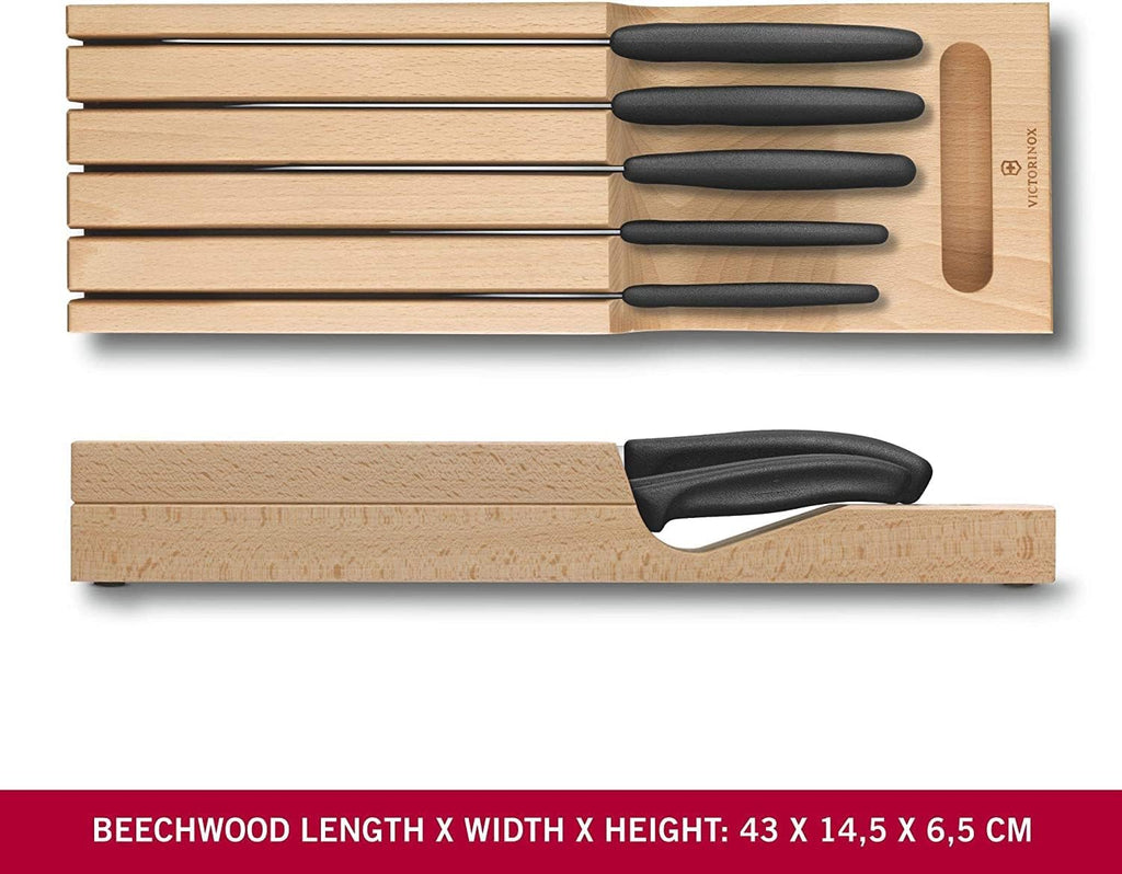 Victorinox Swiss Classic In-Drawer Holder & Knife Set - Includes Organizer and Bread, Santoku, Carving, Paring, Tomato, & Table Knives - 6-Piece Set