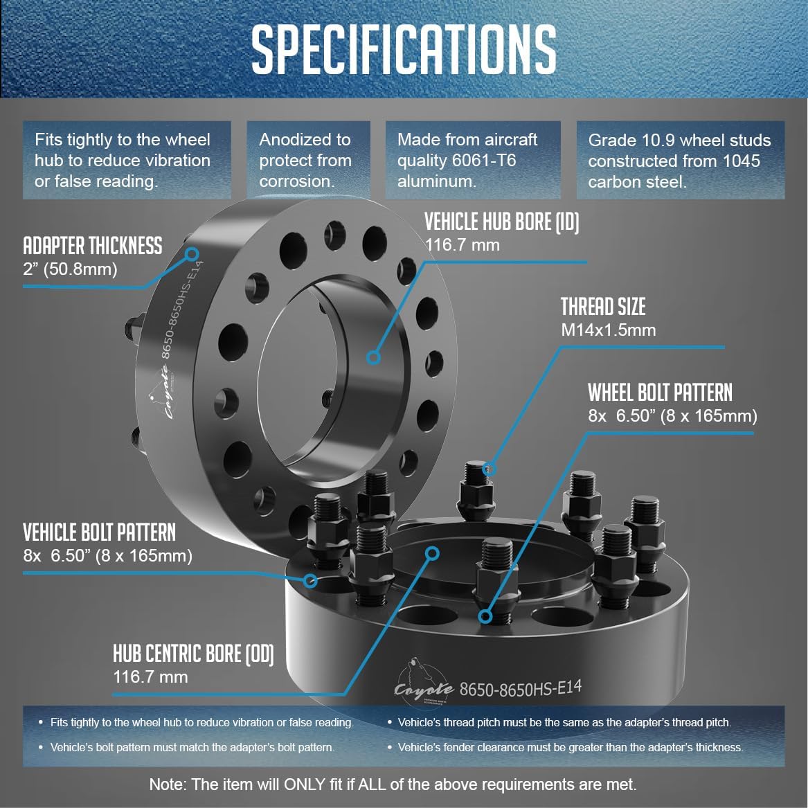 Wheel Accessories Parts 2 Pcs Steel Hub Centric Wheel Spacers 8 on 6.50 2 Inch Thick 116.7mm Hub M14x1.5 14x1.5 Thread Stud Fits Chevy Silverado 2500 3500 GMC Sierra 2500 3500 SRW ｜DRW Front Only