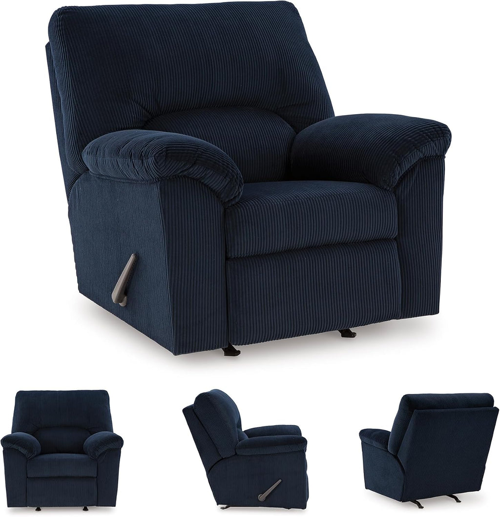 Signature Design by Ashley SimpleJoy Casual Manual Rocker Recliner with Pillow-Top Arms, Blue