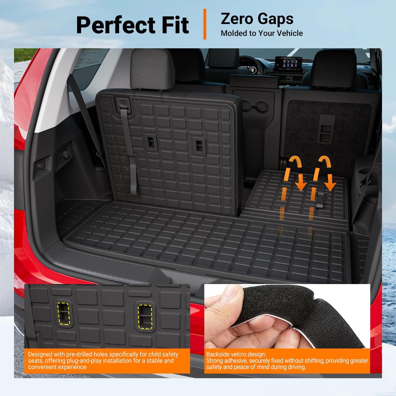 powoq Floor Mat Compatible with 2023-2026 Honda Pilot Cargo Mat Floor Liner Cargo Trunk Liner TPE Replacement for 2023-2026 Honda Pilot Accessories (Trunk Mat with Backrest Mat+Floor Mats)