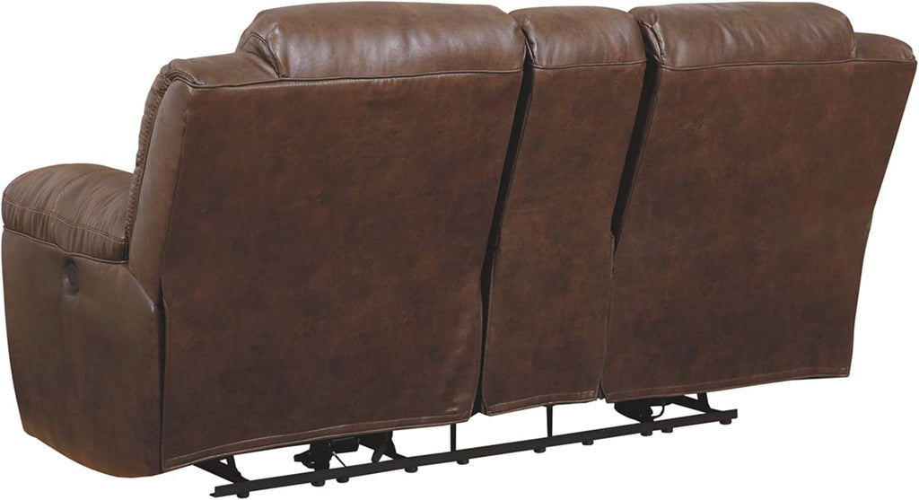 Signature Design by Ashley Stoneland Faux Leather Power Double Reclining Loveseat with Center Console, Dark Brown