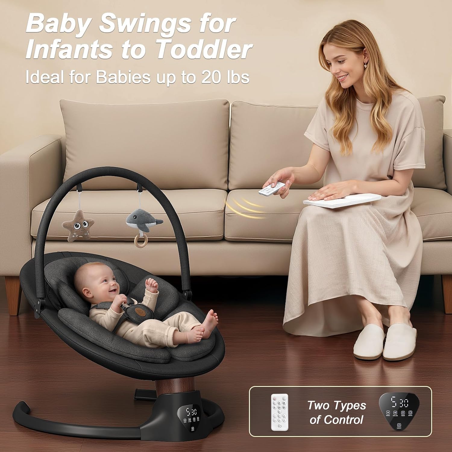Baby Swings for Infants, FasonBaby Electric Baby Swing with 10 Preset Melodies, 5 Speeds, Remote Control and Bluetooth - Portable Infant Swing for Indoor and Outdoor(Black)