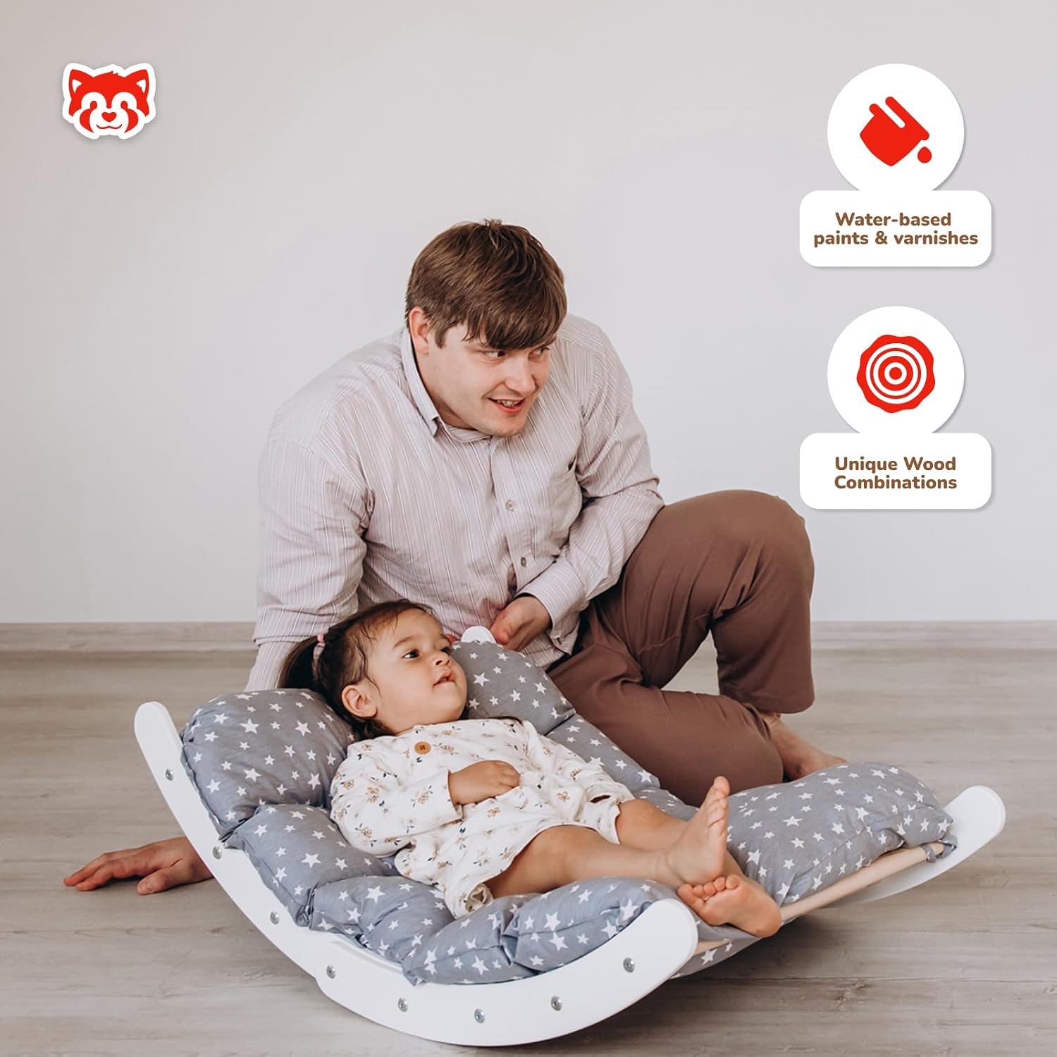 Wood And Hearts Mini-Arch with Cushion, Wooden Rocker with Cushion, Montessori Toddler Climbing Toys Indoor, Climbing Arch Cushion, Kids' Wooden Rocking Chair