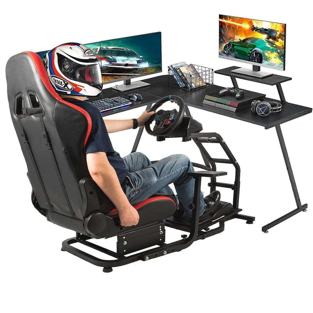 Marada Racing Sim Cockpit with Red Seat Fit for PXN, for Thrustmaster T80 T150 T300RS, for Logitech G923 G920,Steering Wheel Rig Stand,Not Include Wheel,Pedal & Shifter