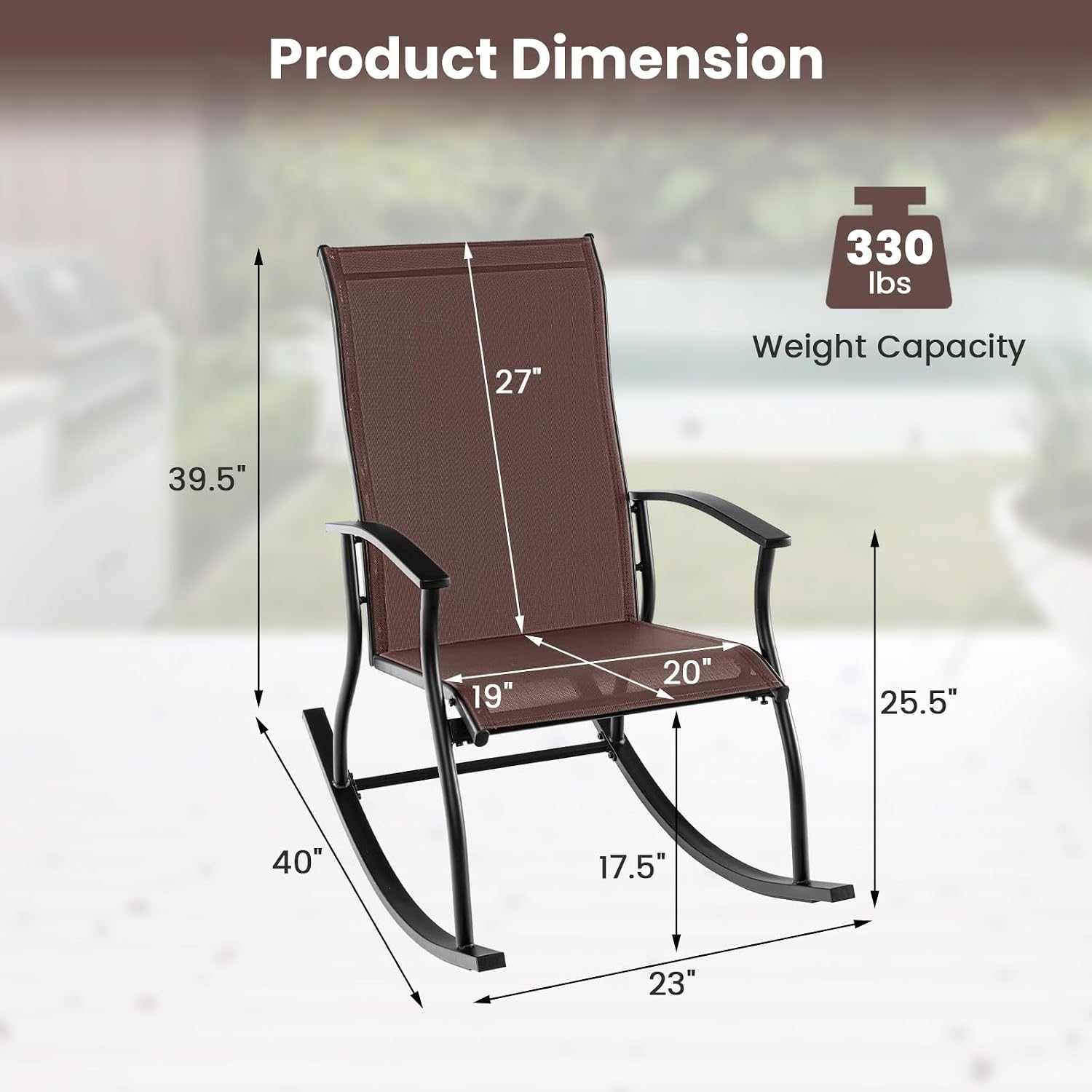 Tangkula Patio Rocking Chairs Set of 2, Outdoor Rocking Chair with Smooth & Safe Rocking Motion, Ergonomic Backrest, Breathable Fabric, All-Weather Outdoor Rocker for Backyard, Poolside (1, Brown)