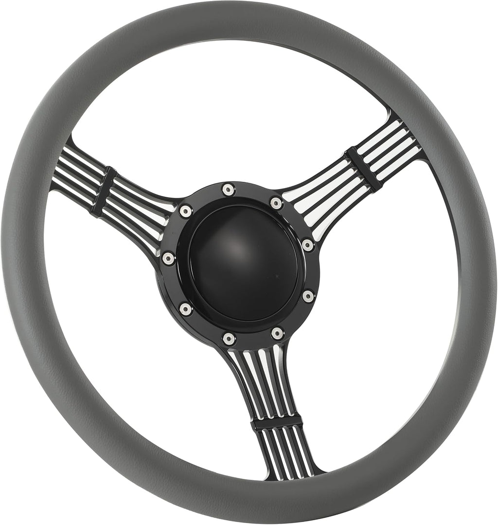 14'' Billet Banjo Half Wrap Steering Wheel with 9 Bolts 2'' Dish and Horn Button (Light Grey)