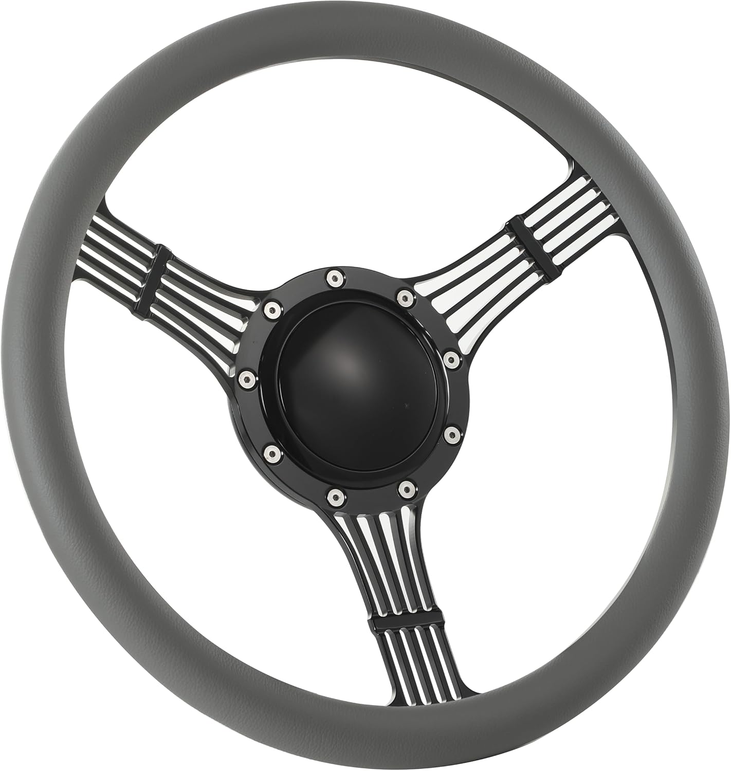 14'' Billet Banjo Half Wrap Steering Wheel with 9 Bolts 2'' Dish and Horn Button (Light Grey)
