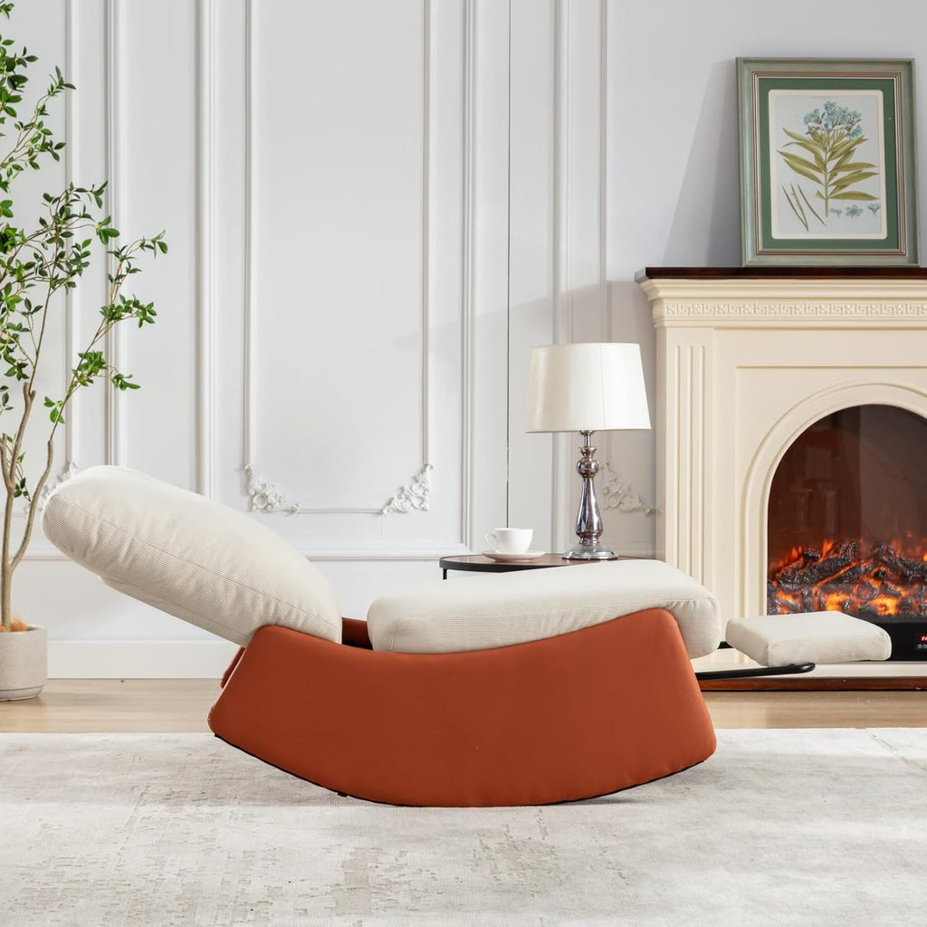 Modern Rocking Recliner Chair with Footrest - Comfortable Padded Lounge Chair for Nursery, Reading & Relaxation, Indoor Soft Rocking Chair for Living Room & Bedroom (Orange)