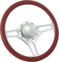 14'' Billet Half Wrap 9 Bolts Steering Wheel with 2'' Dish and Horn Button (Burgundy)