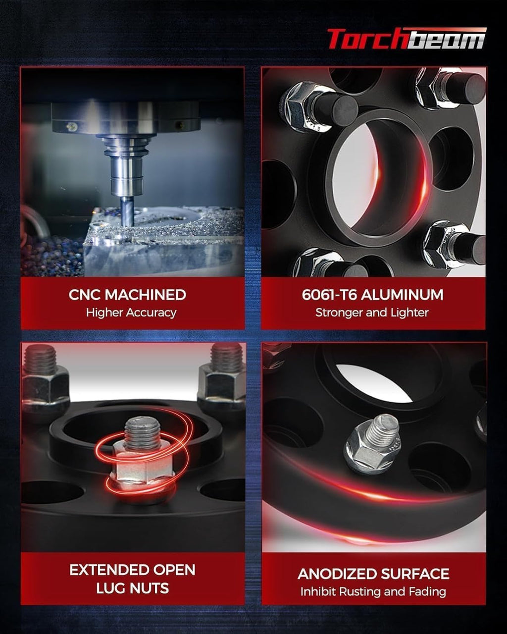 Torchbeam 8x6.5 to 8x180 Wheel Adapters 1.5 inch, M14X1.5 Thread Pitch, 130mm Hub Bore for Silverado 2500 HD, Express 3500, Express 2500, K2500, Savana 2500, Silverado 2500, Change Bolt Partern, 4pcs
