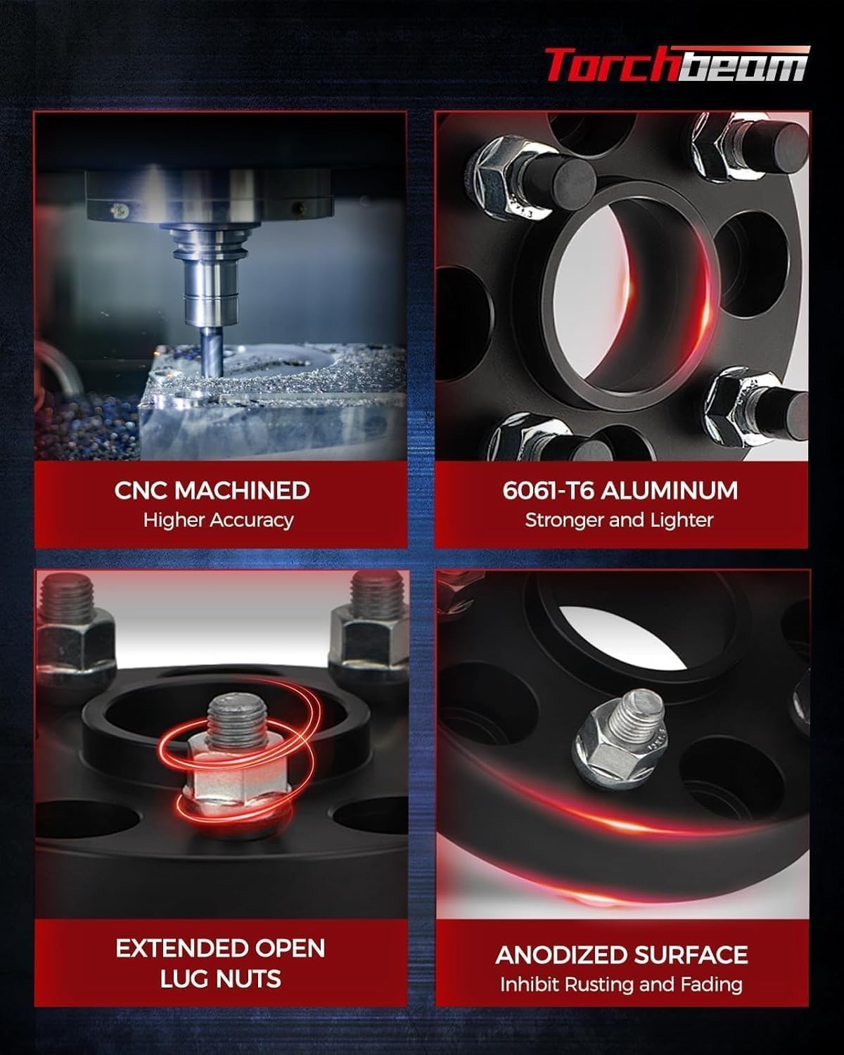 Torchbeam 8x6.5 to 8x180 Wheel Adapters 1.5 inch, M14X1.5 Thread Pitch, 130mm Hub Bore for Silverado 2500 HD, Express 3500, Express 2500, K2500, Savana 2500, Silverado 2500, Change Bolt Partern, 4pcs