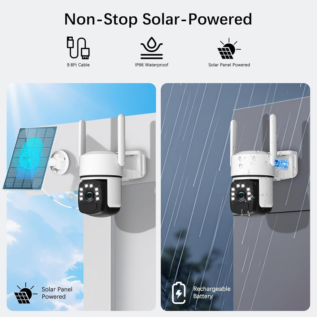 Solar Security Cameras Wireless Outdoor,2 Cam-Kit,Solar-Powered,No Subscription,Home Security Cameras System with 4MP Color Night Vision,Auto Tracking,Spotlight & Siren,64GB Memory Card, 2.4 & 5G WiFi