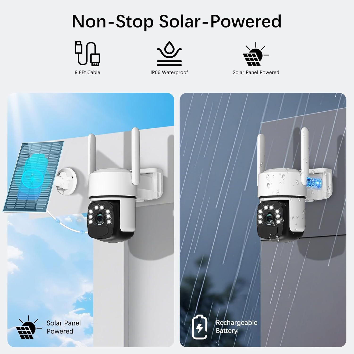 Solar Security Cameras Wireless Outdoor,2 Cam-Kit,Solar-Powered,No Subscription,Home Security Cameras System with 4MP Color Night Vision,Auto Tracking,Spotlight & Siren,64GB Memory Card, 2.4 & 5G WiFi