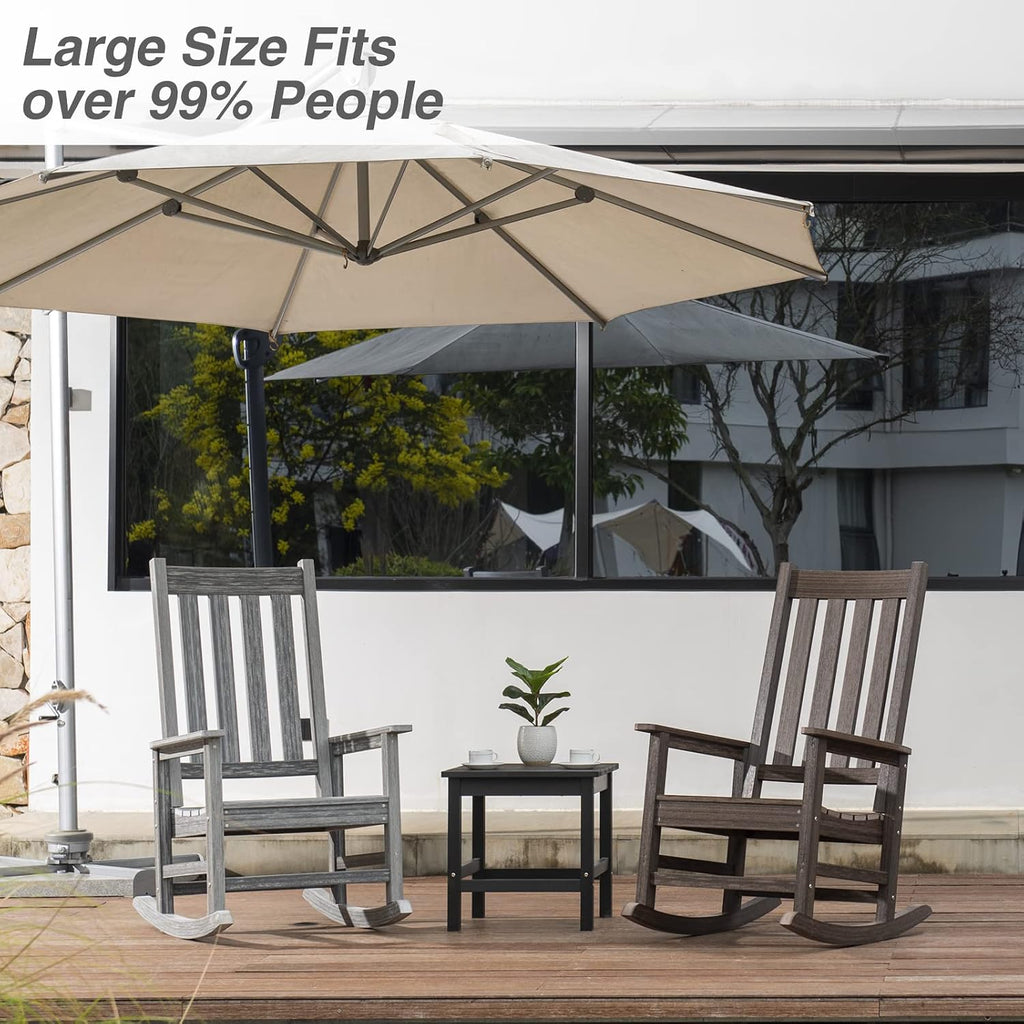 Rocking Chair Outdoor, HDPE Oversized Patio Rocking Chairs, Weather Resistant, 350lbs Heavy Duty Porch Rocker with High Back for Backyard, Fire Pit, Garden and Indoor (Grey)