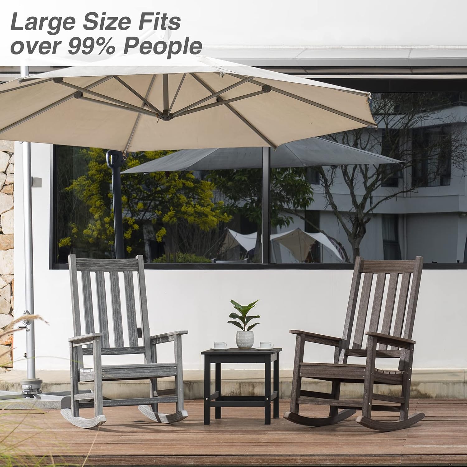 Rocking Chair Outdoor, HDPE Oversized Patio Rocking Chairs, Weather Resistant, 350lbs Heavy Duty Porch Rocker with High Back for Backyard, Fire Pit, Garden and Indoor (Grey)