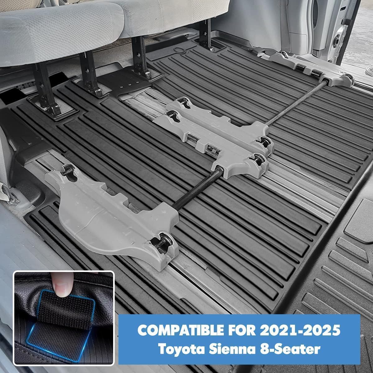 Vanseno Floor Mats Compatible for Toyota Sienna 2021-2025 2026 7 Seat Cargo Liner Trunk Mat Backrest Mat Back Seat Protector All Weather Rubber Mat for Toyota Sienna Accessories