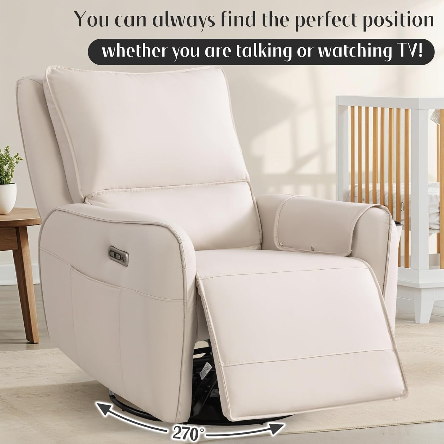 Power Recliner Gliders for Nursery, Electric Swivel Rocker Recliner Chair, Comfy Upholstered Living Room Reclining Rocking Chairs with Lumbar Support (Cream, 41' X 40' X 36')