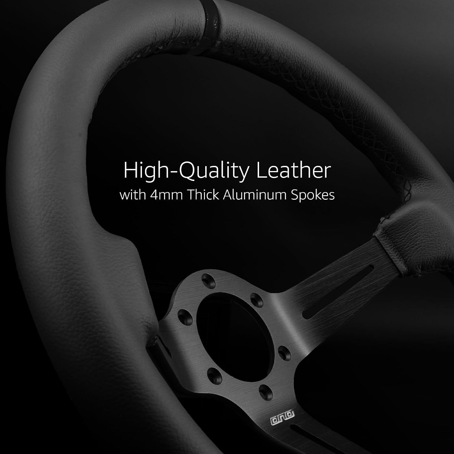 DND Performance Interior's Leather Race Steering Wheel / 350mm Diameter and 75mm Depth / 6x70mm Bolt Pattern/DND Leather Steering Wheel with Horn Button Included (Colored Stitching) (Black)