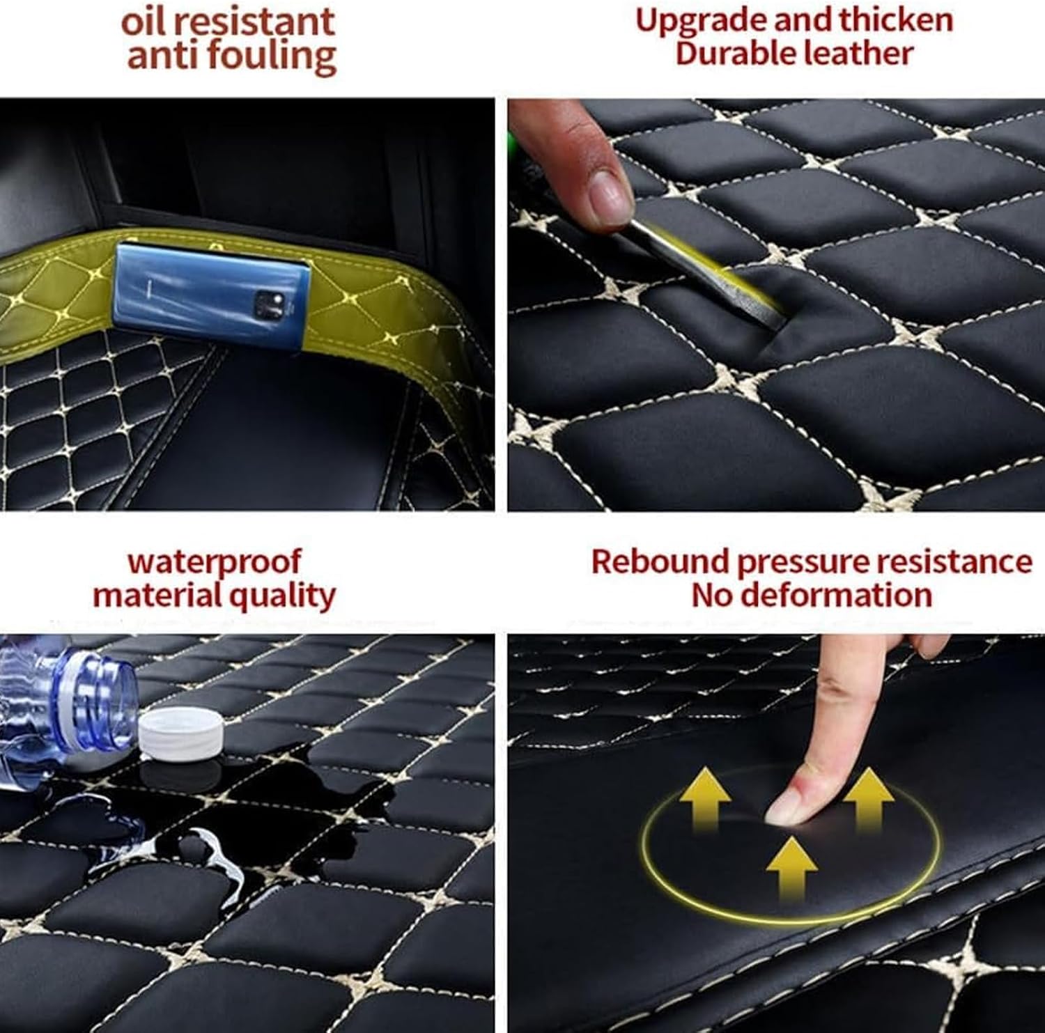 Car Boot Liners Mats Leather for Porsche Cayenne E-Hybrid 2018-2025, Full Coverage Rear Trunk Cargo Carpets Protector Cover, Waterproof Anti-Slip Scratch Accessories, B/Black Red