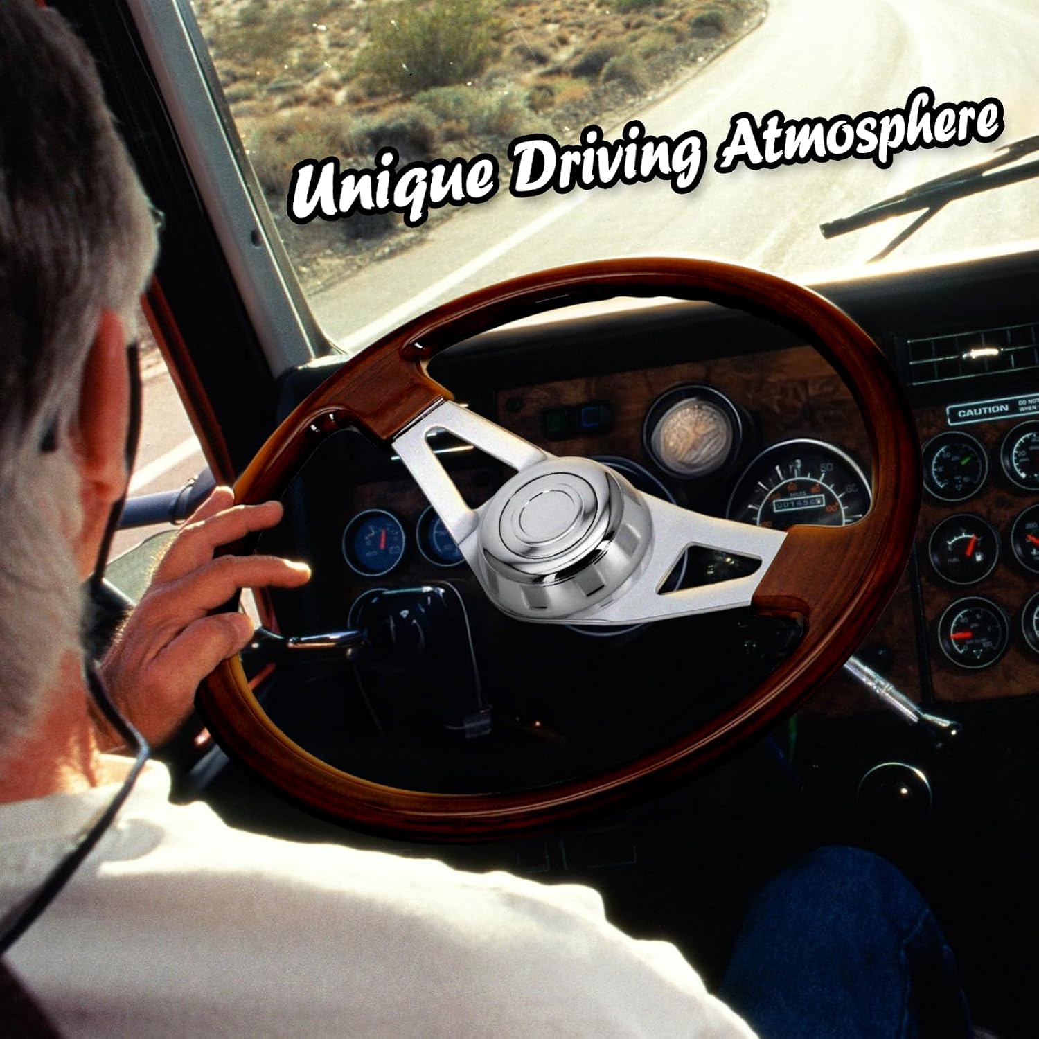 Sorghum 18' Solid Wood Steering Wheel - 2 Spokes Aluminum Chrome Classic Steering Wheel with Horn Button for Semi-Trailers Trucks Compatible with Mack Kenworth Peterbilt Volvo Freightliner