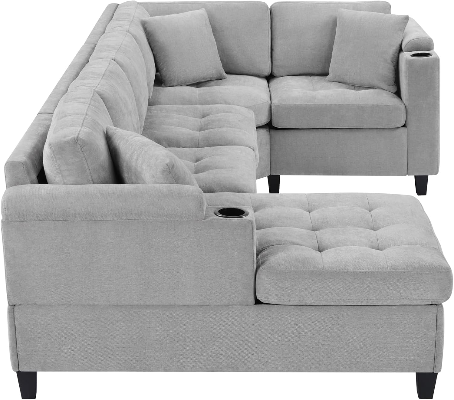 Eafurn Oversized U Shaped Sectional Sofa Tufted Couch w/Left Chaise, 6-Seater Chenille Convertible Corner Couches w/Cup Holders, Storage Armrest and USB Ports
